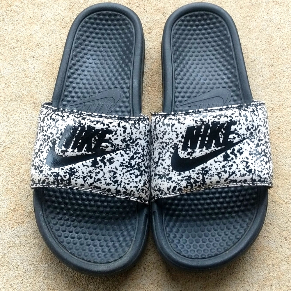 White and Black Nike Slides
